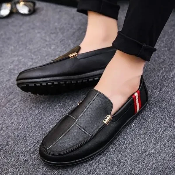 Stripes Men Loafer Shoes Lightweight Leather Formal Wear