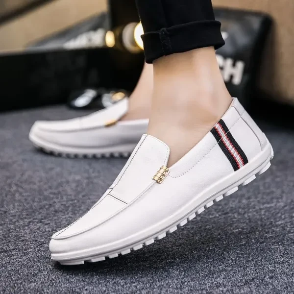 Stripes Men Loafer Shoes Lightweight Leather Formal Wear