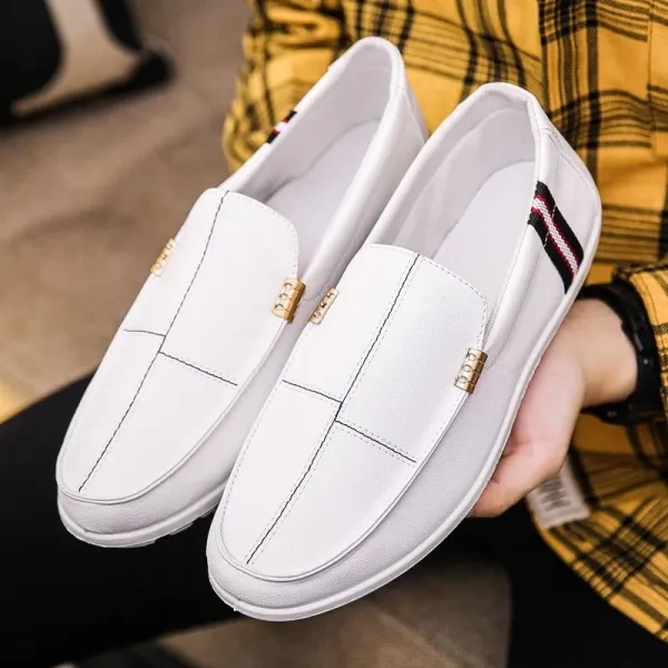 Stripes Men Loafer Shoes Lightweight Leather Formal Wear