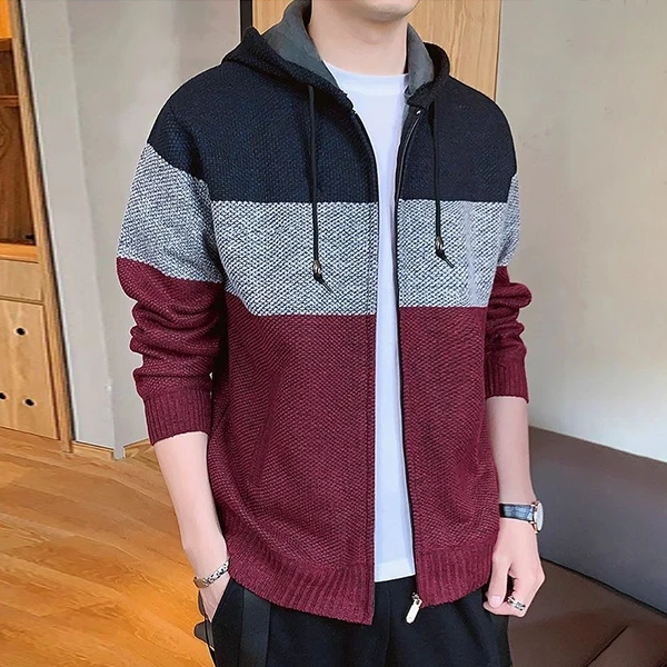 Colorful Zip Hoodie Red Jacket for Men Warm Winter Outerwear Drawstring Men Hood