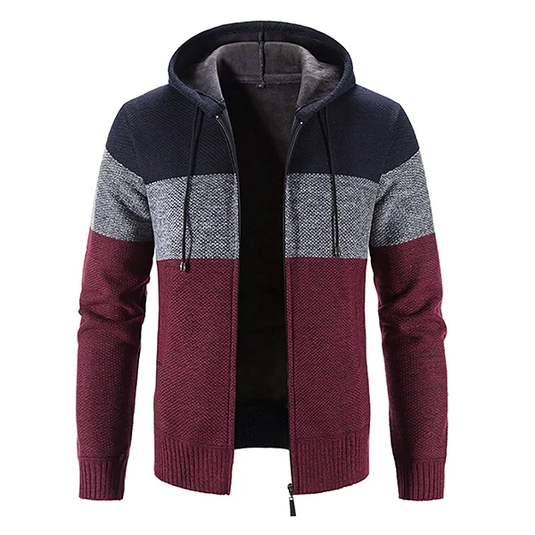 Colorful Zip Hoodie Red Jacket for Men Warm Winter Outerwear Drawstring Men Hood