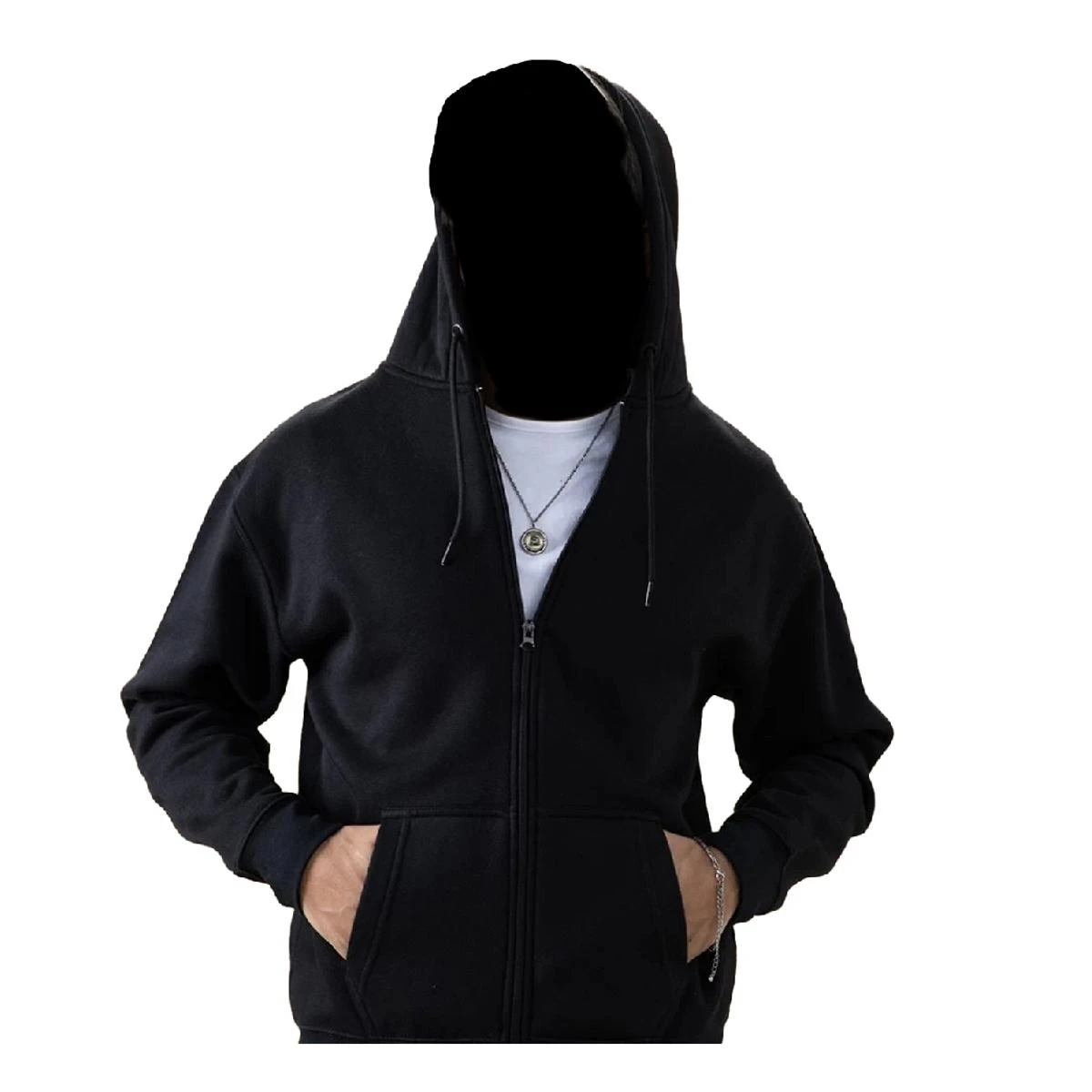 Men's Black Zip-Up Hoodie Sweatshirt Polyester Long Sleeve