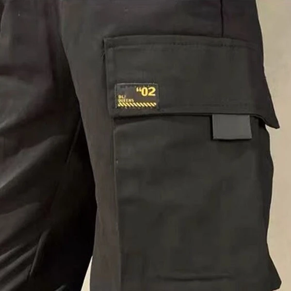 High Waist Multi Pocket Design Drawstring Closure Black Color Narrow Bottom Carg