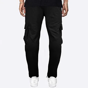 Multi Pockets Design Drawstring Closure Elastic Waist Narrow Bottom Men Cargo Pa