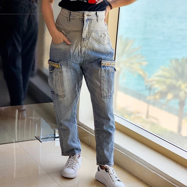 Denim Cargo Pants - Blue Shades Stylish & Chic