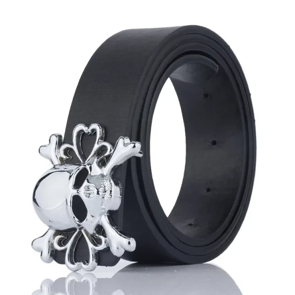 Black Silver Skull Buckle Leather Belt - Stylish Men's Accessory