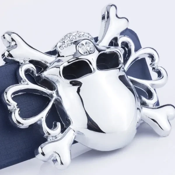 Black Silver Skull Buckle Leather Belt - Stylish Men's Accessory