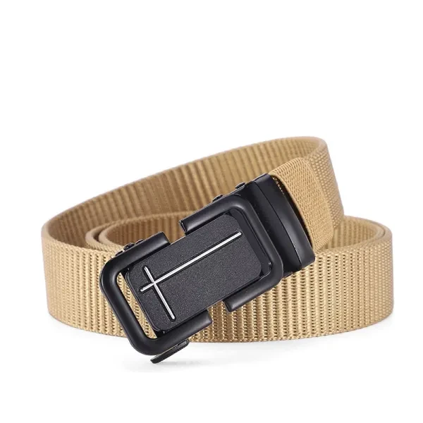 Metal Buckle Nylon Belt - Khaki Color for Men Casual Wear