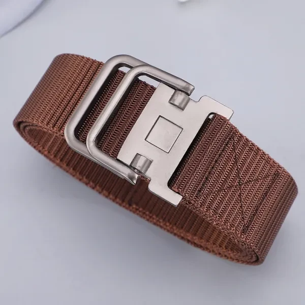 Brown Metal Buckle Nylon Belt - Stylish and Durable Casual Wear for Men