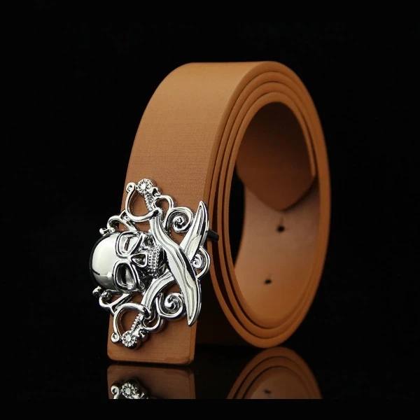 Luxury Brown Leather Belt with Skull Adornment - Elevate Your Style (Men)