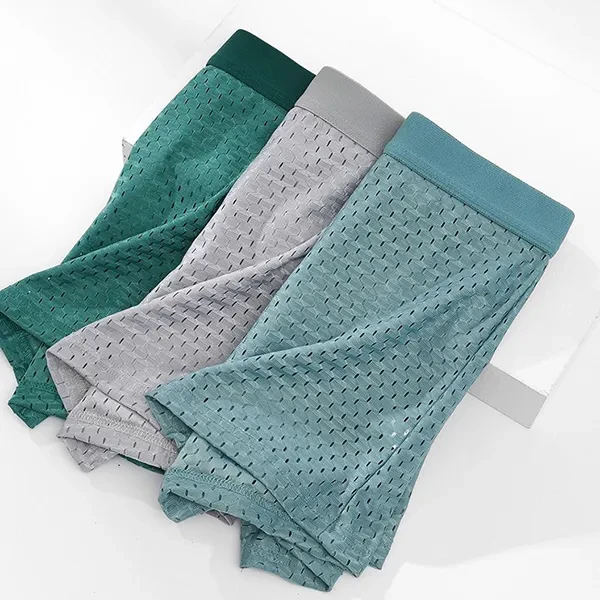 Soft Fabric Mesh Breathable Plain Color Undergarments Boxer Brief Men Underwear