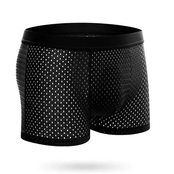 Soft Fabric Mesh Breathable Plain Color Undergarments Boxer Brief Men Underwear
