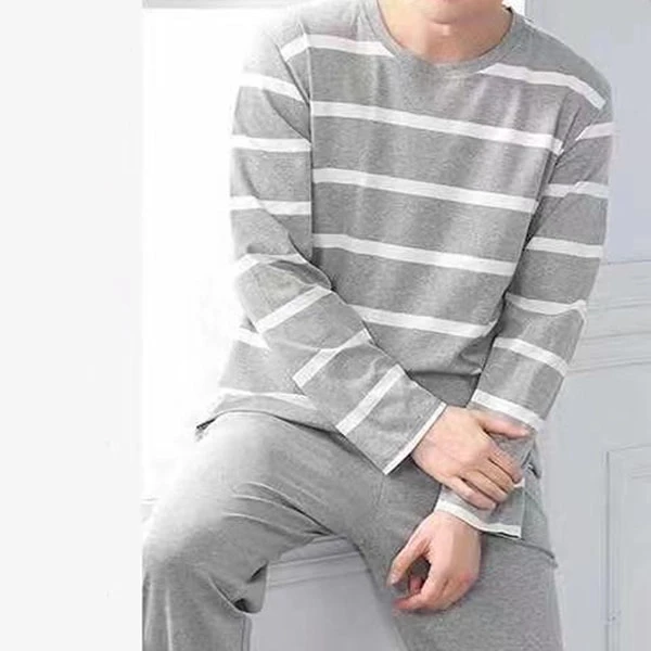 Stripes Print Men's Sleepwear Pajama Set (Gray)