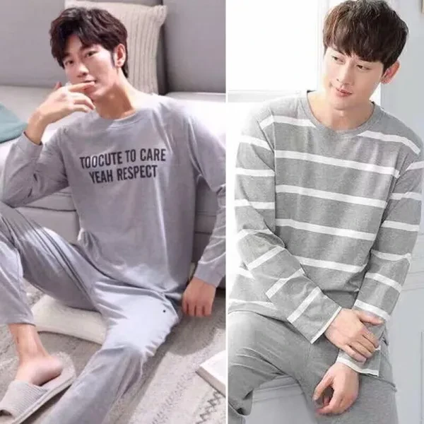 Stripes Print Men's Sleepwear Pajama Set (Gray)