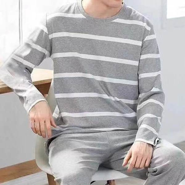 Stripes Print Men's Sleepwear Pajama Set (Gray)