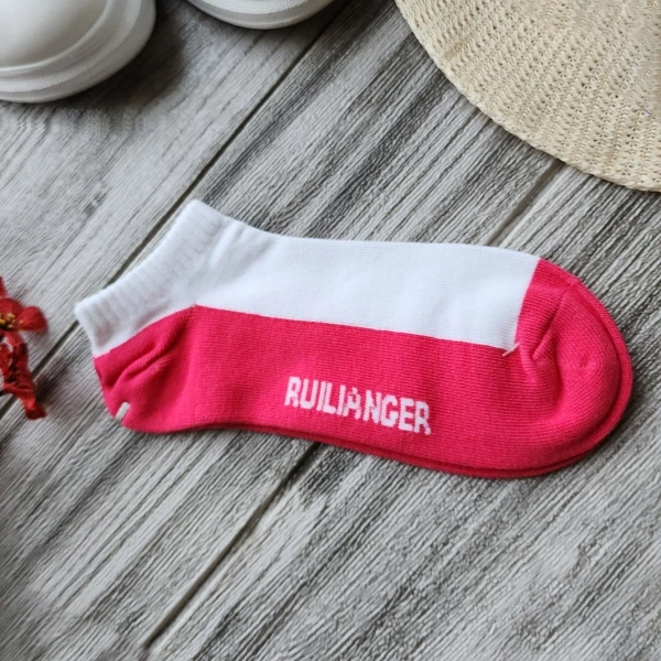 Comfy Low Cut Socks with Trendy Dual Tone Letters Print - Pink White Shades Elas