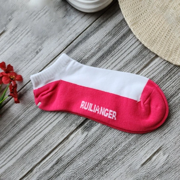 Comfy Low Cut Socks with Trendy Dual Tone Letters Print - Pink White Shades Elas