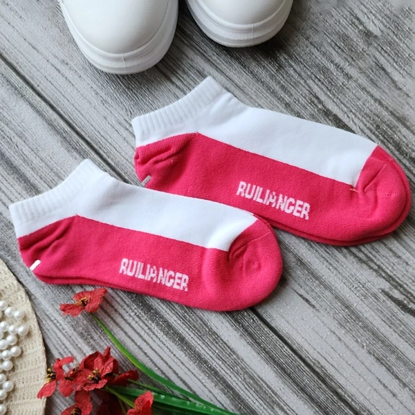 Comfy Low Cut Socks with Trendy Dual Tone Letters Print - Pink White Shades Elas