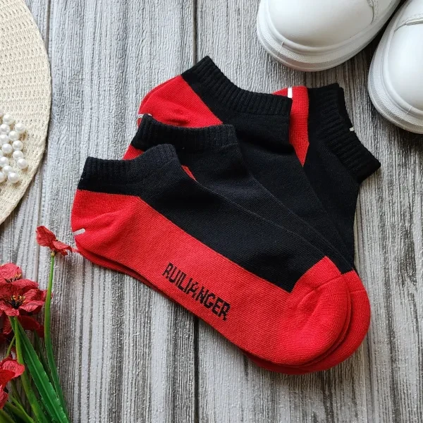 Stylish Low Cut Socks Black-Red Tone Cotton Blend Elastic Closure