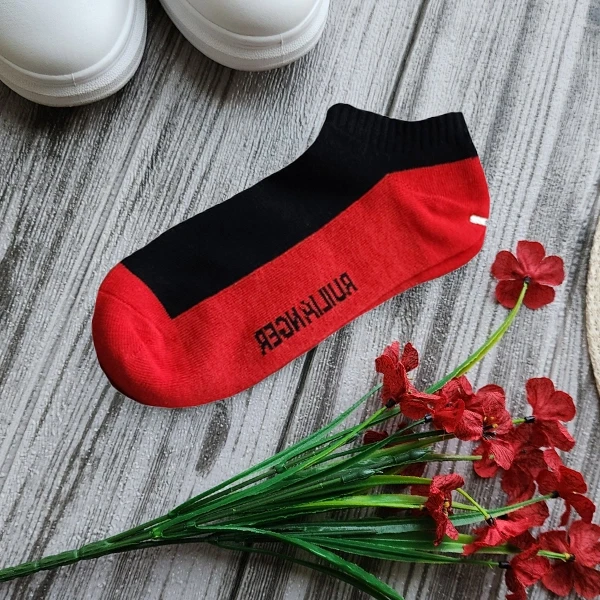 Stylish Low Cut Socks Black-Red Tone Cotton Blend Elastic Closure