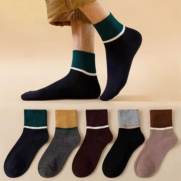 Five Pairs Ribbed Design Stretch Fabric Footwear Fashionable Crew Socks Set For