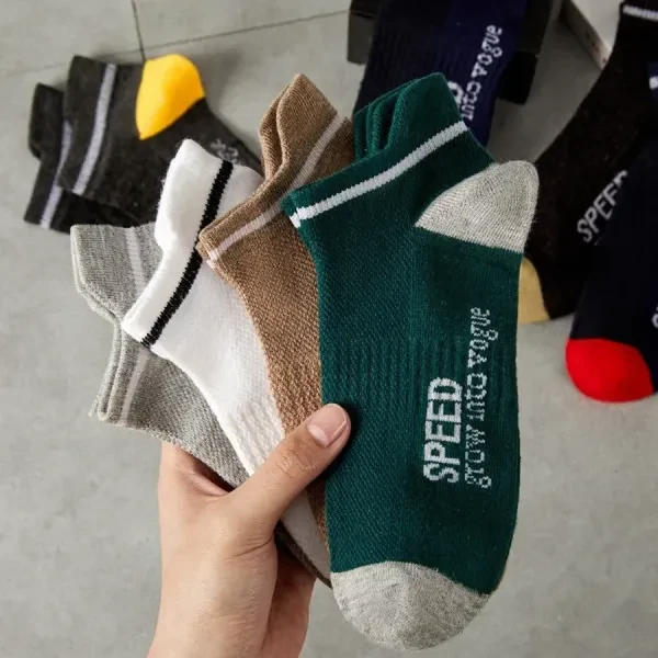 5 Pairs Multi Tone Letters Pattern Breathable Men Fashion Summer Wear Casual Ank