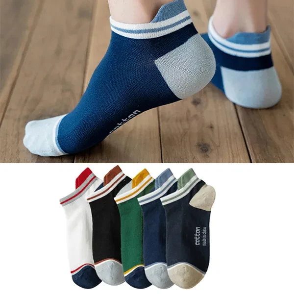 Letters Print Breathable Men No Show Socks Casual Soft Fabric Summer Short Socks