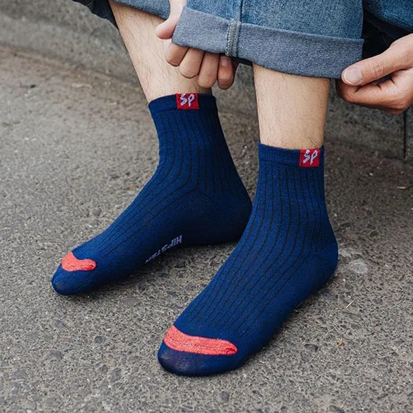 Multi Color Ribbed Pattern Men Socks 5 Pairs Breathable Cotton Casual Formal Wea