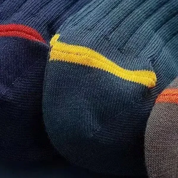 Multi Color Ribbed Pattern Men Socks 5 Pairs Breathable Cotton Casual Formal Wea
