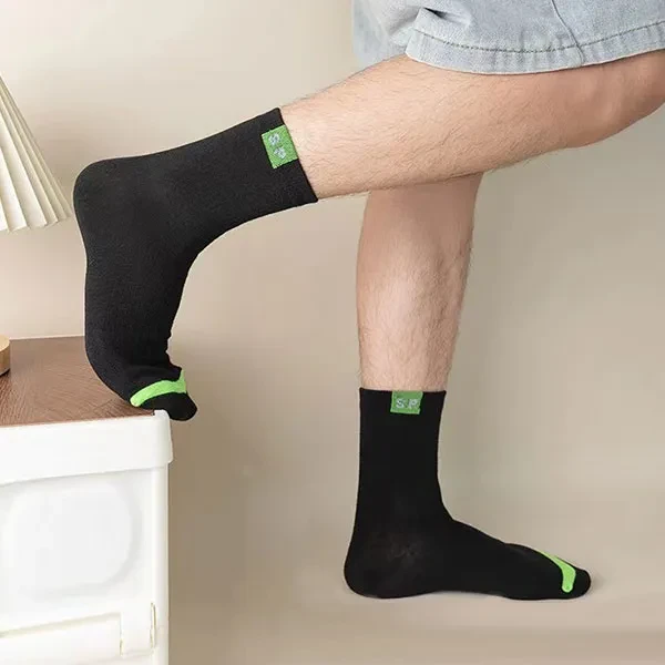 Multi Color Ribbed Pattern Men Socks 5 Pairs Breathable Cotton Casual Formal Wea