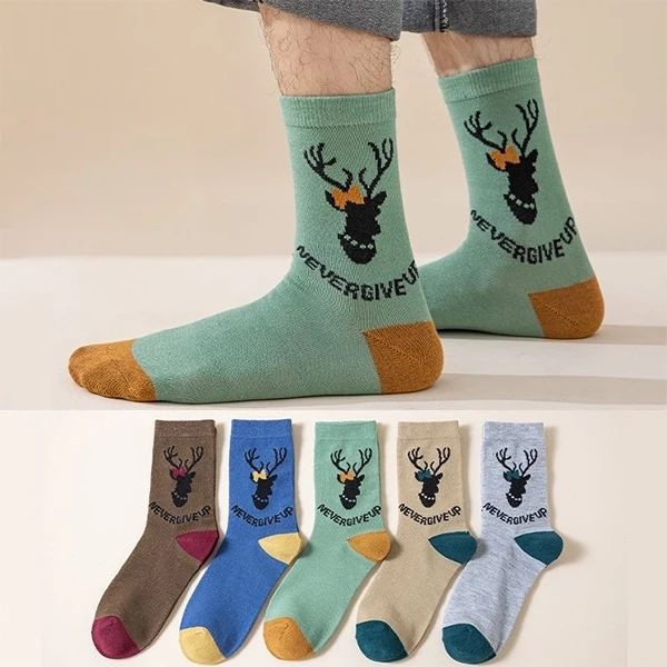Multi Color Soft Fabric 5 Pairs Men Crew Socks Breathable Cotton Elastic Summer