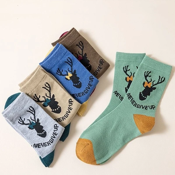 Multi Color Soft Fabric 5 Pairs Men Crew Socks Breathable Cotton Elastic Summer