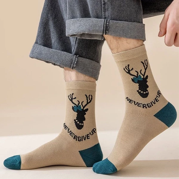 Multi Color Soft Fabric 5 Pairs Men Crew Socks Breathable Cotton Elastic Summer