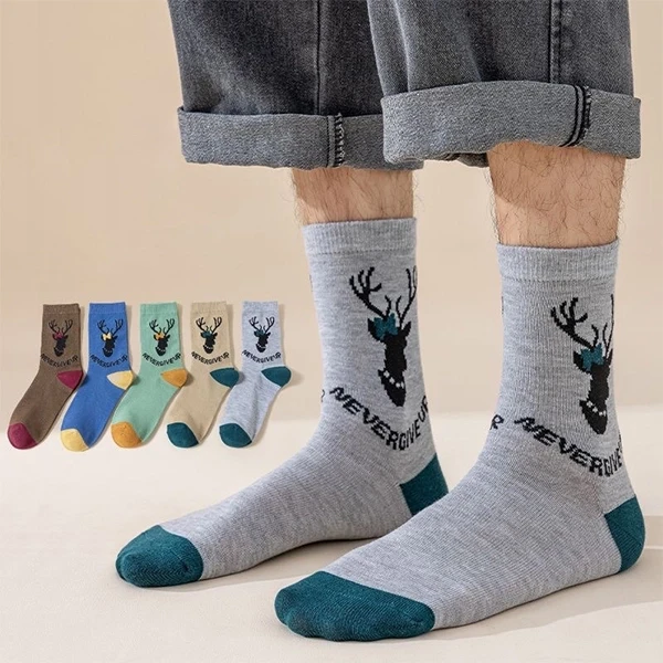 Multi Color Soft Fabric 5 Pairs Men Crew Socks Breathable Cotton Elastic Summer