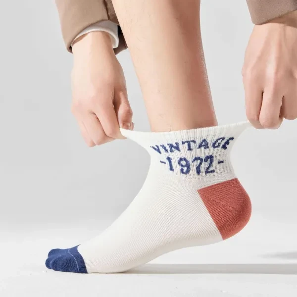 Ribbed Retro Design Low Cut Men Casual Wear Socks Soft Elastic Fabric 5 Pairs So