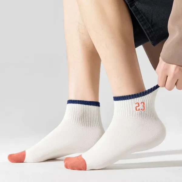 Ribbed Retro Design Low Cut Men Casual Wear Socks Soft Elastic Fabric 5 Pairs So