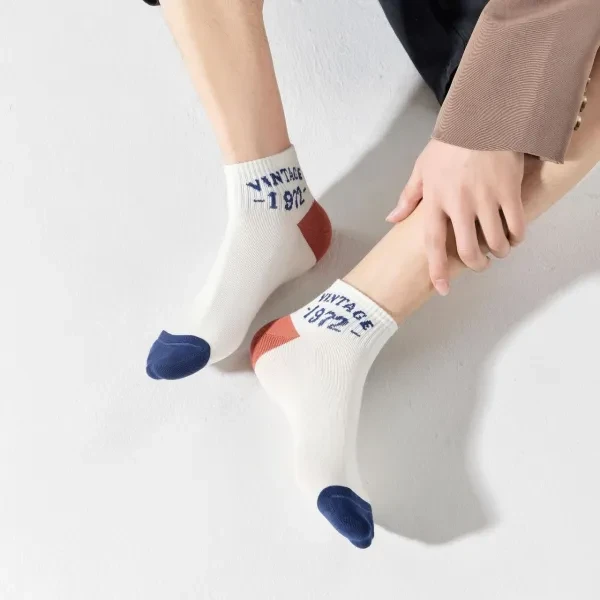 Ribbed Retro Design Low Cut Men Casual Wear Socks Soft Elastic Fabric 5 Pairs So
