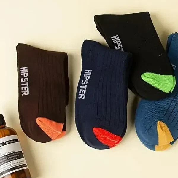 Ribbed Design Letter Printed Breathable Elastic Fabric No Show Invisible 5 Pairs