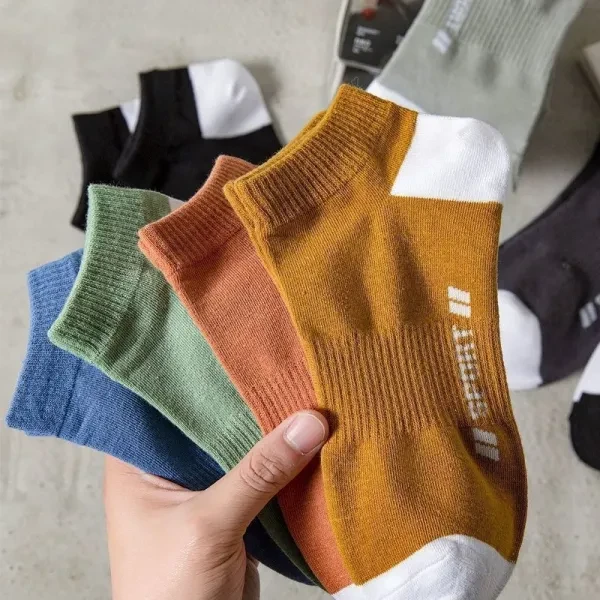 Colorful Design Men Low Cut Sports Wear Socks Soft Elastic Fabric No Show 5 Pair