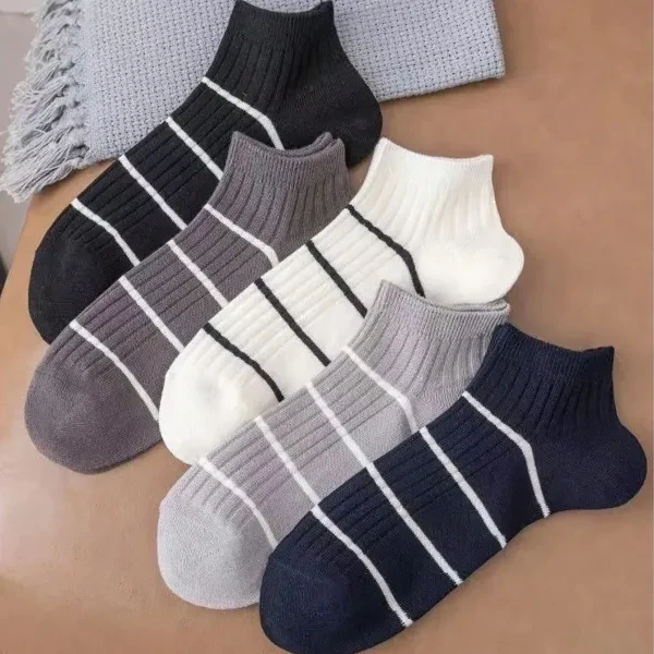 Stripes Soft Fabric 5 Pairs No Show Socks Breathable Cotton Elastic Summer Invis