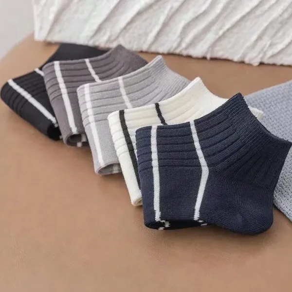 Stripes Soft Fabric 5 Pairs No Show Socks Breathable Cotton Elastic Summer Invis
