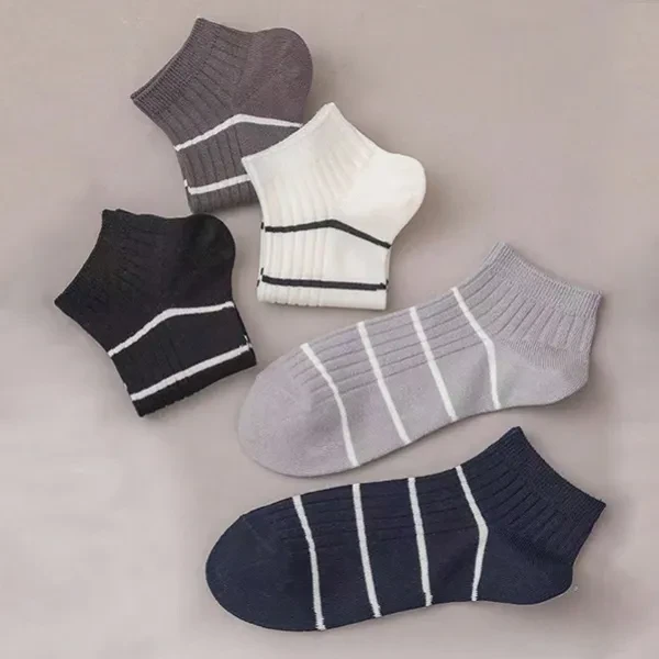 Stripes Soft Fabric 5 Pairs No Show Socks Breathable Cotton Elastic Summer Invis