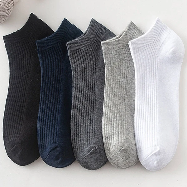 Ribbed Design Fabric 5 Pairs Invisible Socks Breathable Cotton Elastic Summer No