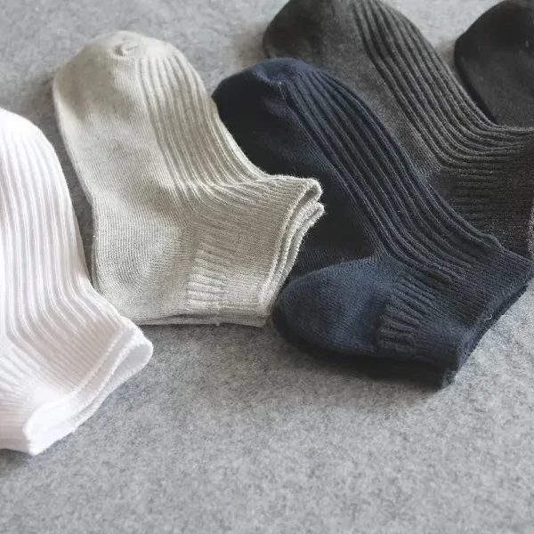 Ribbed Design Fabric 5 Pairs Invisible Socks Breathable Cotton Elastic Summer No