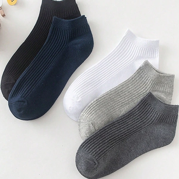 Ribbed Design Fabric 5 Pairs Invisible Socks Breathable Cotton Elastic Summer No
