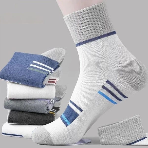 5 Pairs Multi Color Soft Fabric 5 Pairs Men Crew Socks Breathable Cotton Elastic