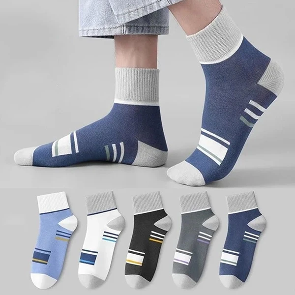 5 Pairs Multi Color Soft Fabric 5 Pairs Men Crew Socks Breathable Cotton Elastic