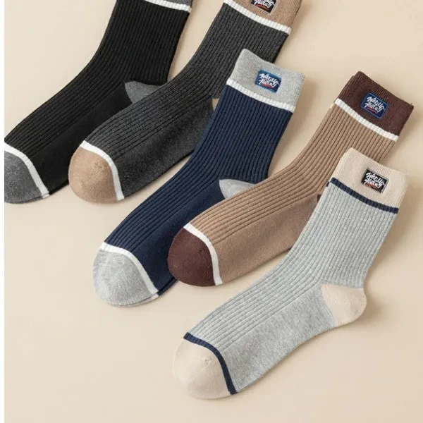 Breathable Cotton Fabric Men Fashion Ankle Socks 5 Pairs Ribbed Multi Tone Summe