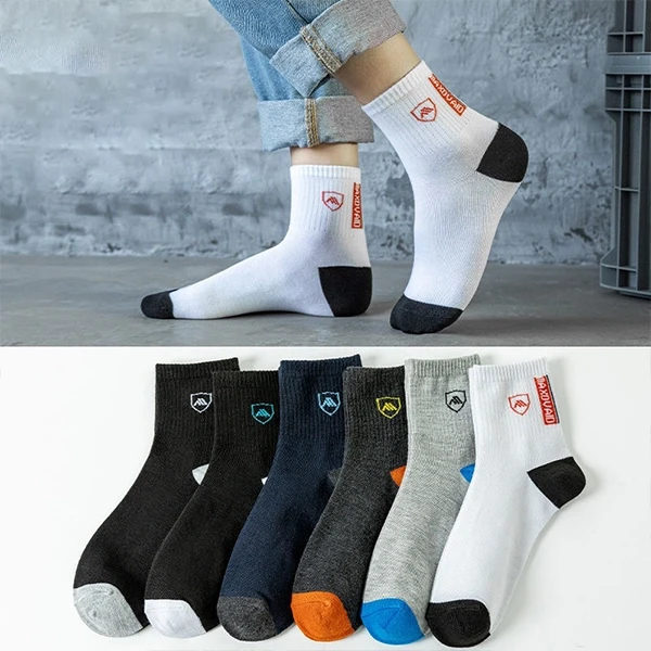 6 Pairs Letters Print Men Casual Ankle Socks Summer Fashion Breathable Cotton So