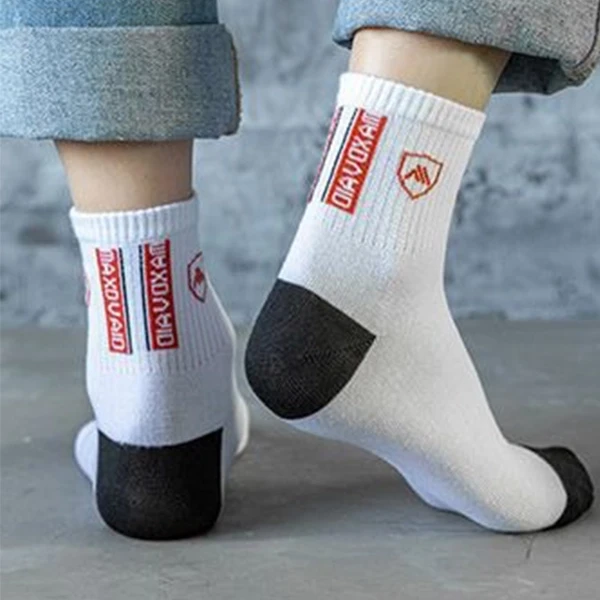 6 Pairs Letters Print Men Casual Ankle Socks Summer Fashion Breathable Cotton So